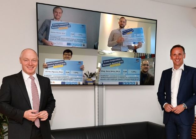 Technologielandesrat Mag. Jochen Danninger (rechts) und ecoplus Geschäftsführer Mag. Helmut Miernicki (links) gratulierten den Preisträgern im Rahmen der virtuellen Preisverleihung.