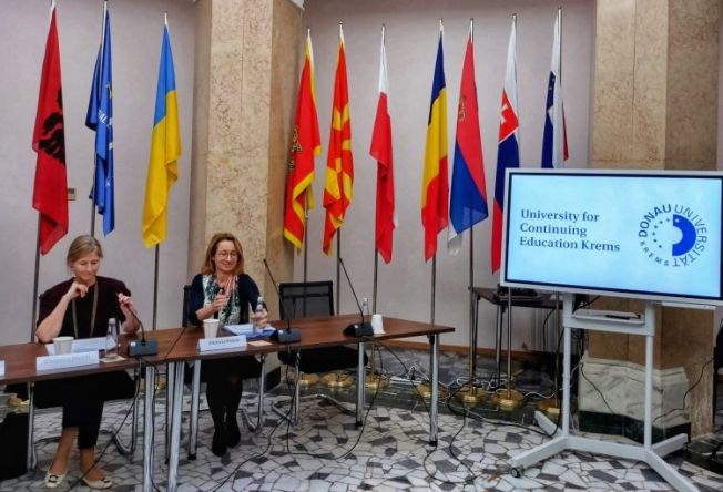 Dr Christina Hainzl, (UWK) and Vice-Rector Weber, making introductory remarks.
