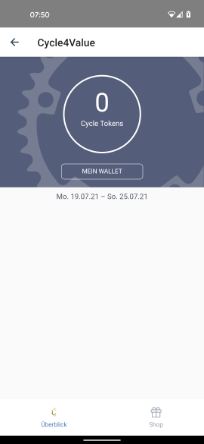 Screenshot der Cycle4Value App - Cycle Tokens Wallet