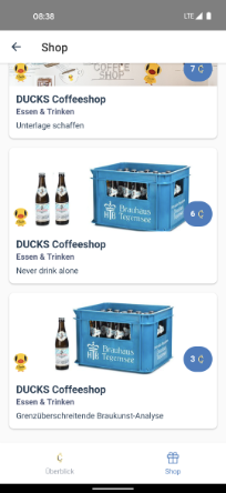 Screenshot der Cycle4Value App - Ducks Coffeeshop Shop