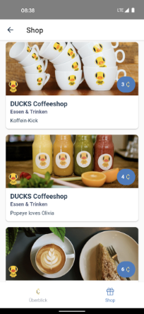 Screenshot der Cycle4Value App - Ducks Coffeeshop Shop