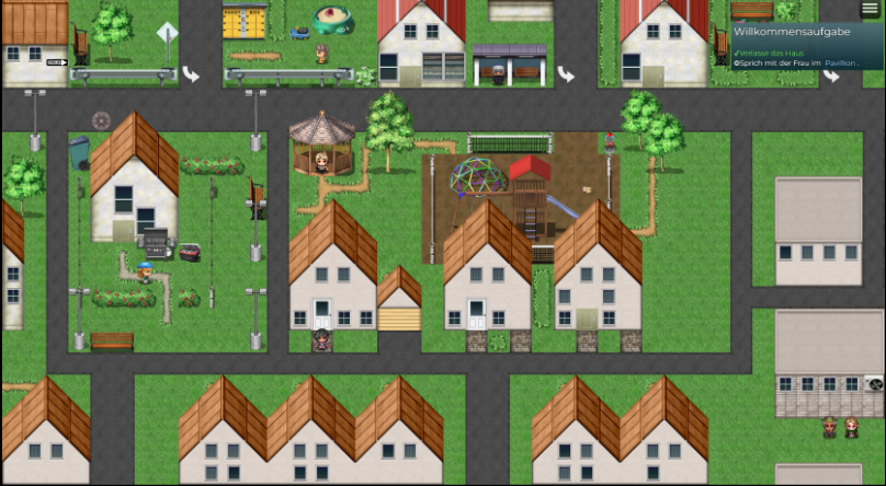 Spielwelt mit Häusern und Straßen