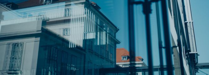 Reflection of a building at the Campus Krems