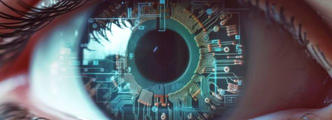 Imagebild des Weiterbildungsprogramms: Auge mit Spiegelung der Elektroden in der Regenbogenhaut 