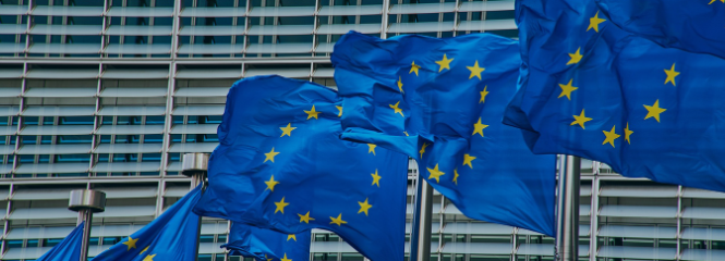 Europa Fahnen vor dem EU Parlament