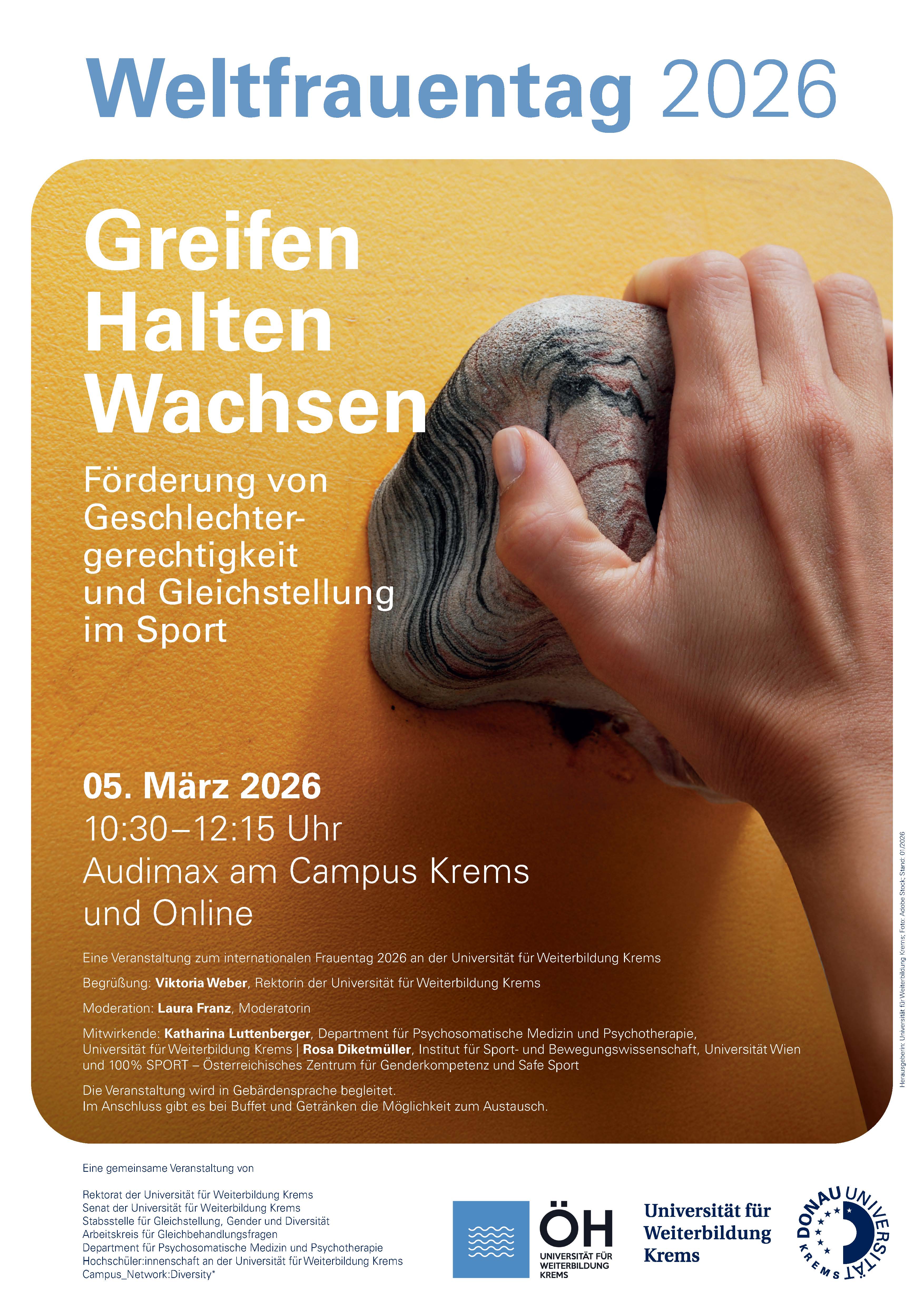 Plakat Weltfrauentag 2026 an der Universität für Weiterbildung Krems