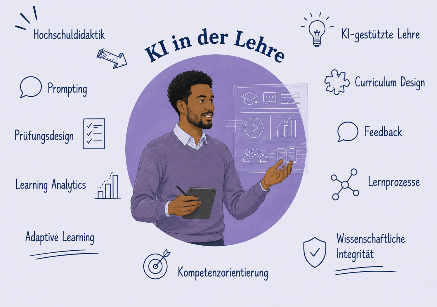 Exemplarisches Berufsprofil sowie ausgewählte Themen der Spezialisierung KI in der Lehre: didaktisch gestalten, kritisch begleiten.