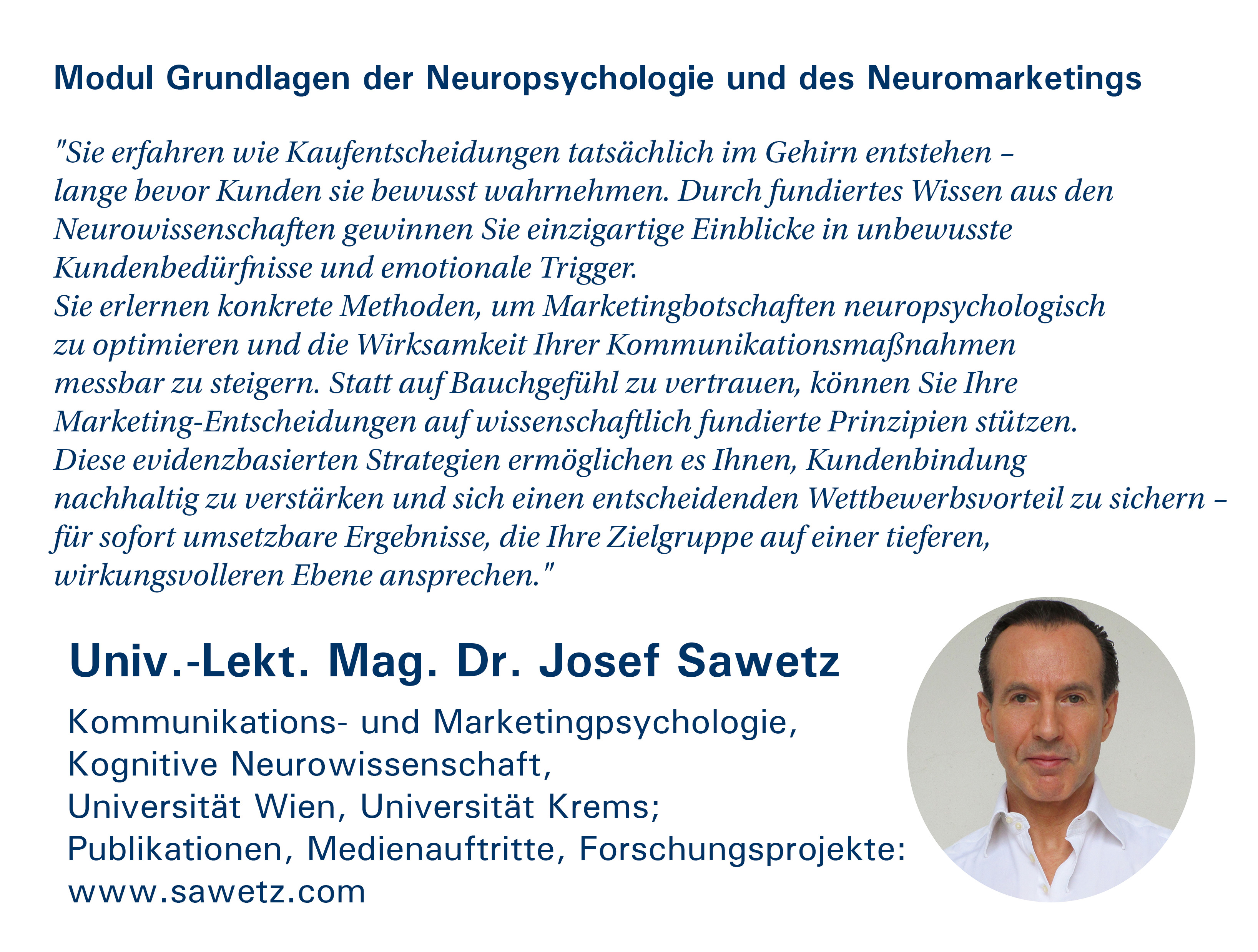 Statement Josef Sawetz Grundlagen der Neuropsychologie und des Neuromarketings