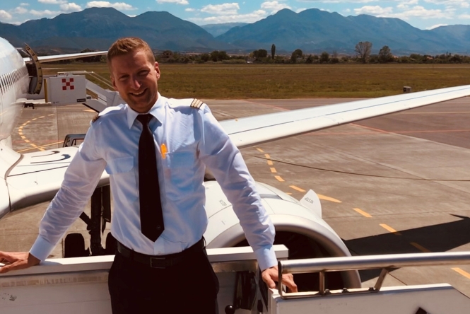 First officer Norbert Wiederer boarding