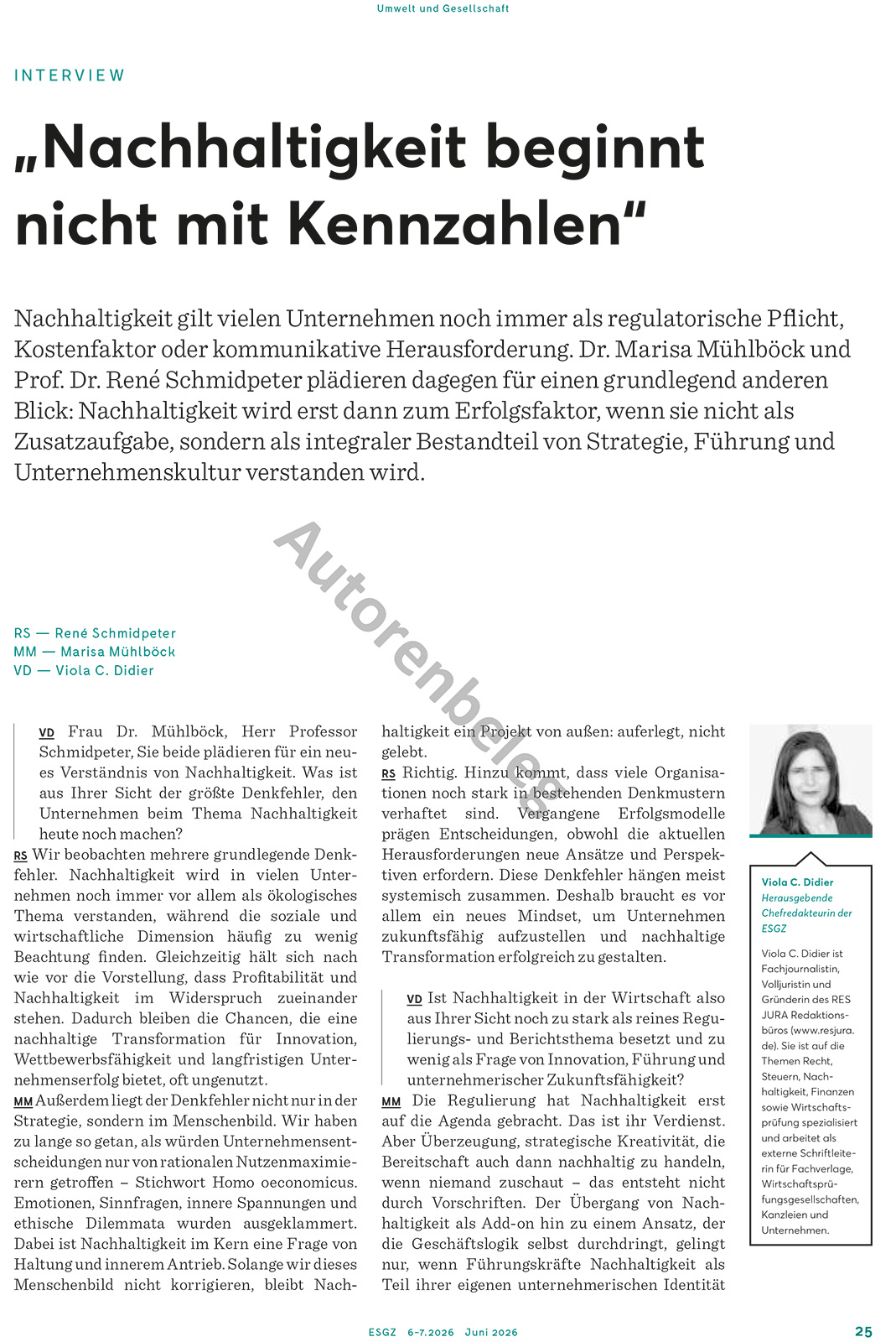 Auszug aus dem ESGZ-Interview „Nachhaltigkeit beginnt nicht mit Kennzahlen" mit Dr. Marisa Mühlböck