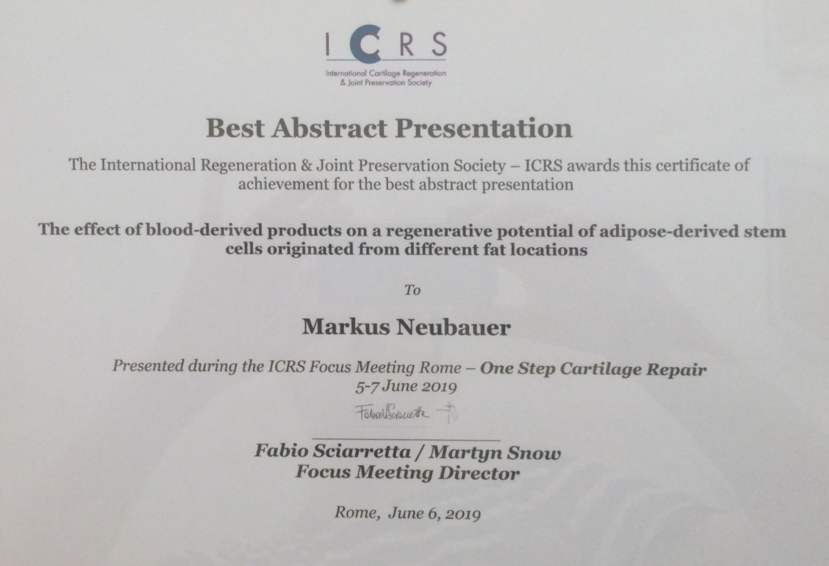 Posterpreis für die „Best Abtract Presentation“