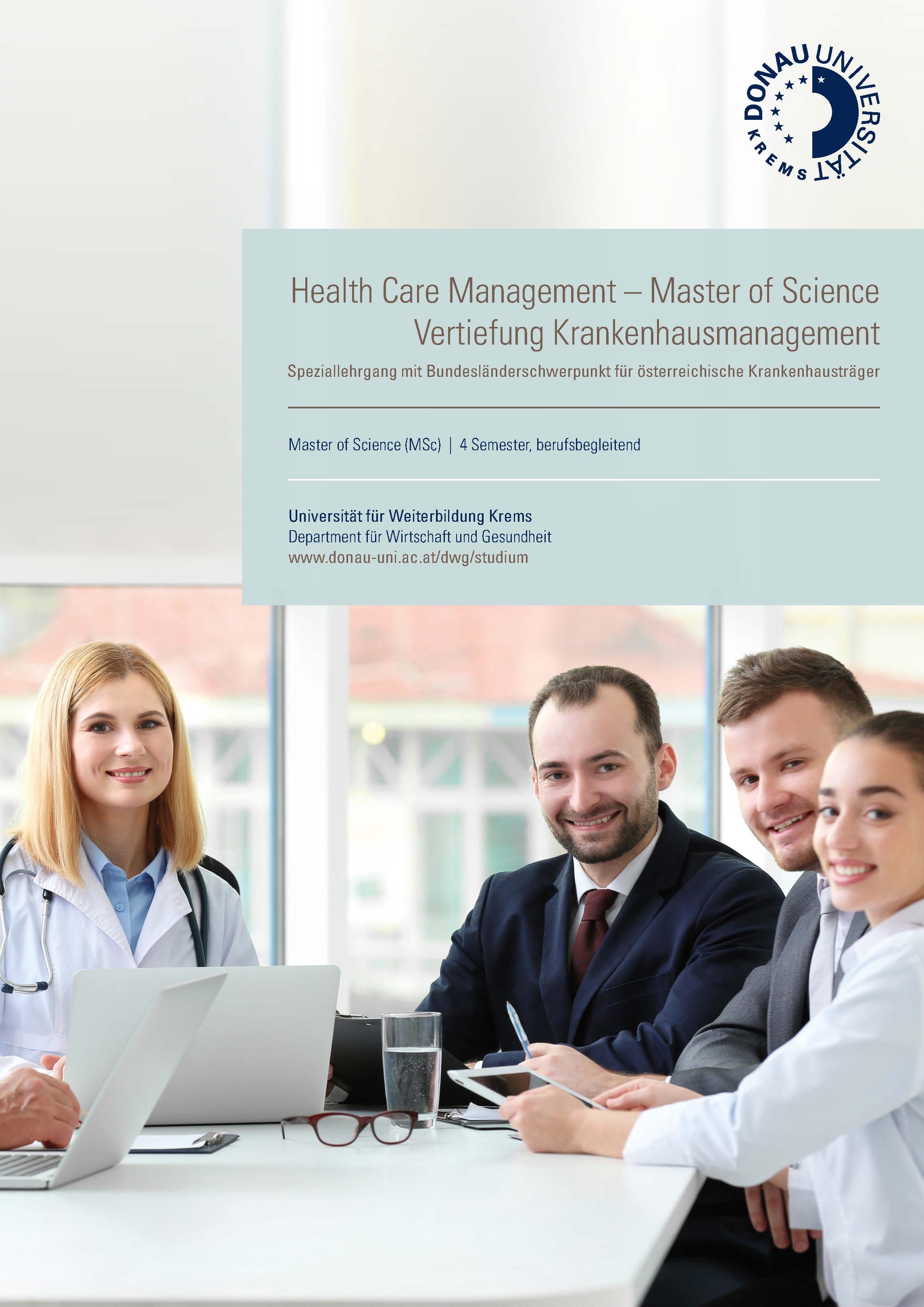Cover "Informationen Universitätslehrgang Health Care Management - Vertiefung "Krankenhausmanagement""