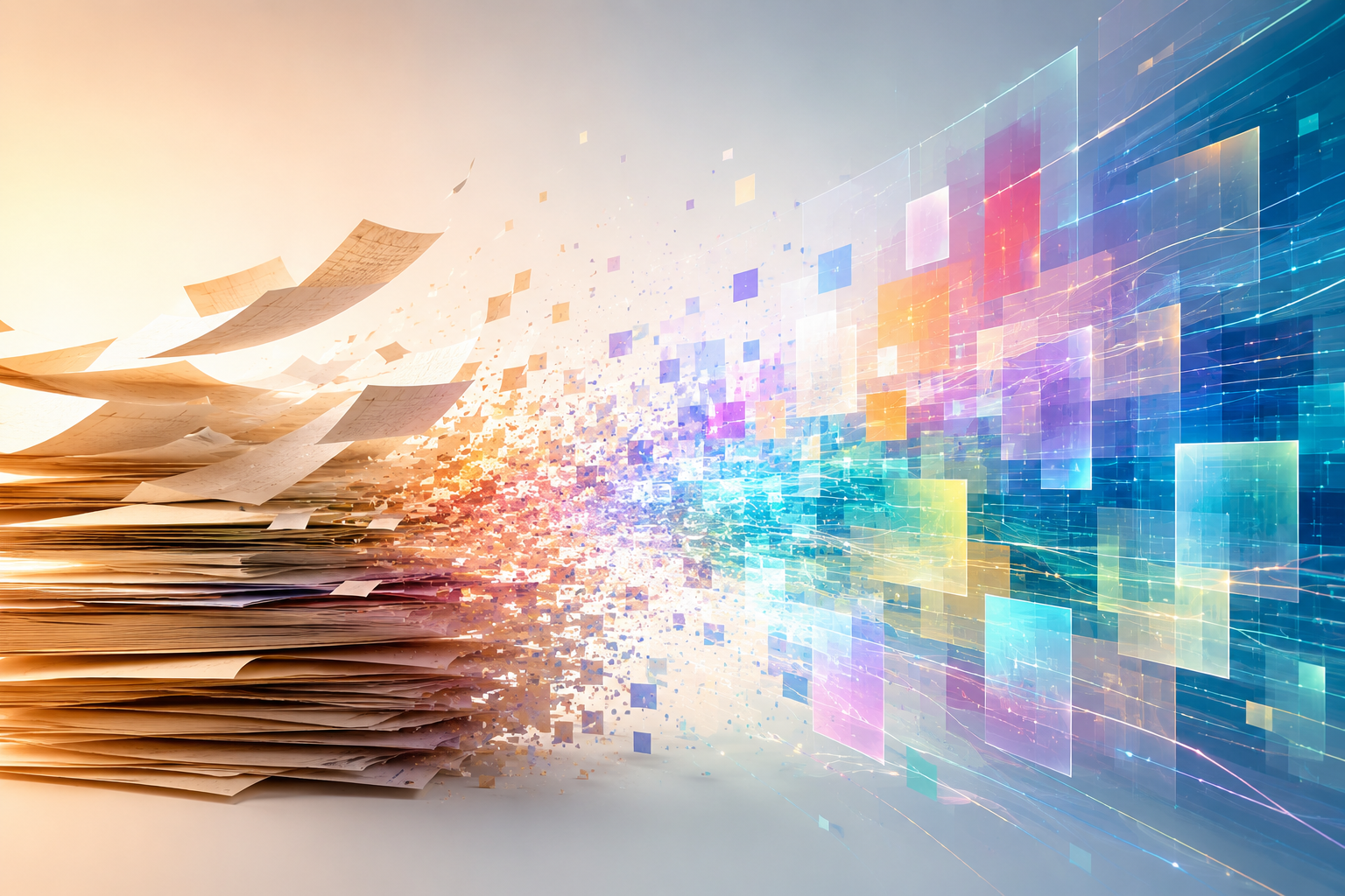 Übergang von Papierdokumenten zu digitalen Informationen.