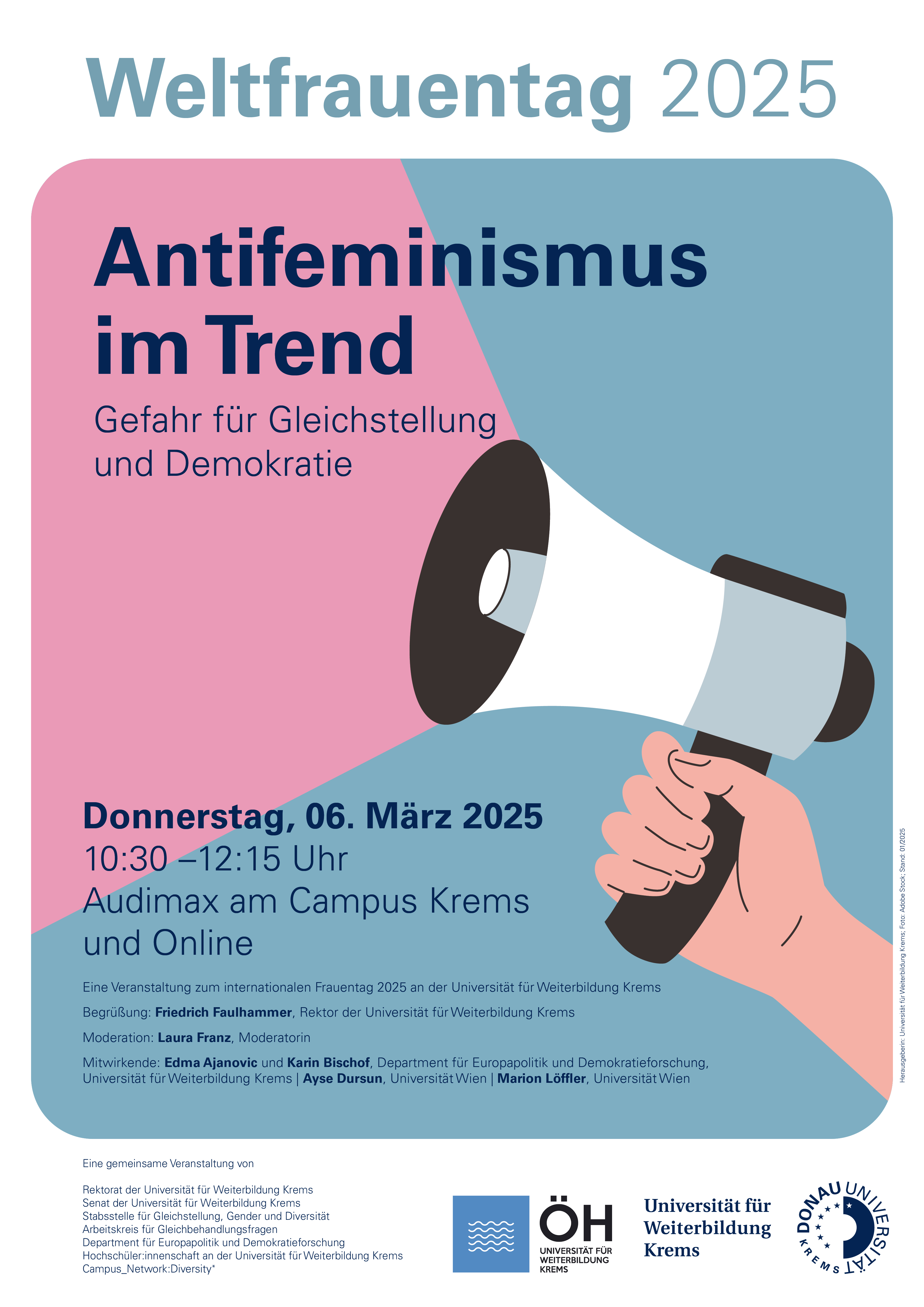 Plakat zum Weltfrauentag 2025 an der Universität für Weiterbildung Krems 