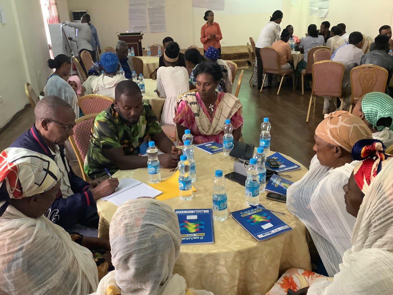 Groups of people discussing