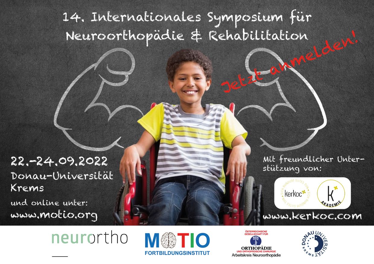 Flyer zum 14. Internationalen Symposium für Neuroorthopädie & Rehabilitation von 22. bis 24. September 2022 an der Universität für Weiterbildung Krems
