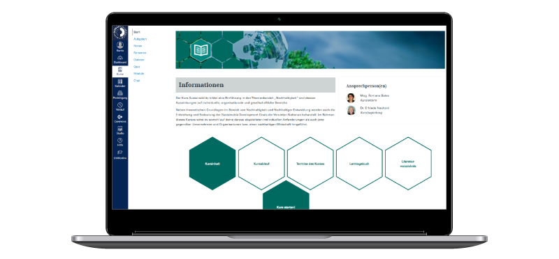 Beispielhafte Darstellung eines Kurses in Canvas abgebildet auf einem Laptop