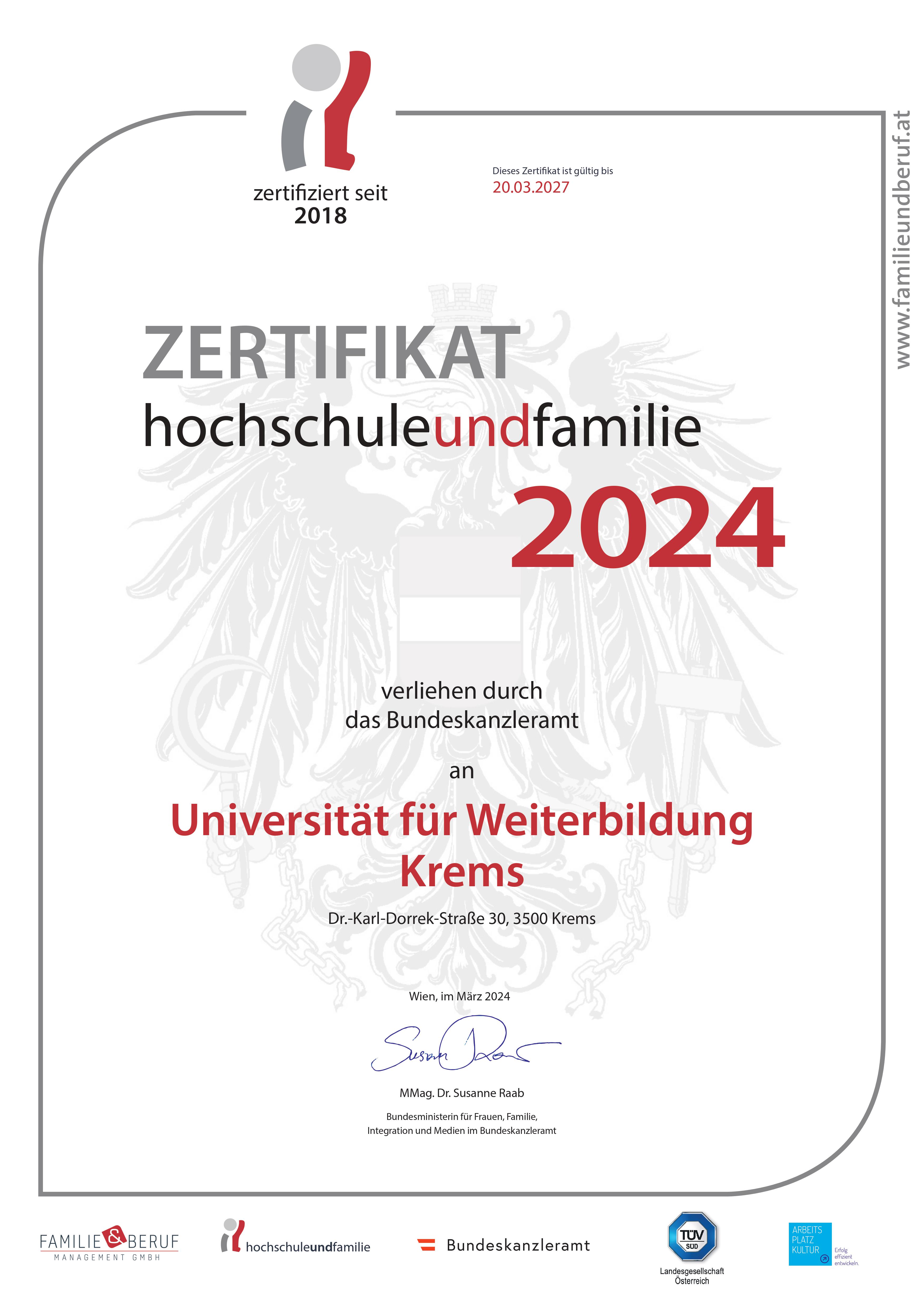 Zertifikat hochschuleundfamilie