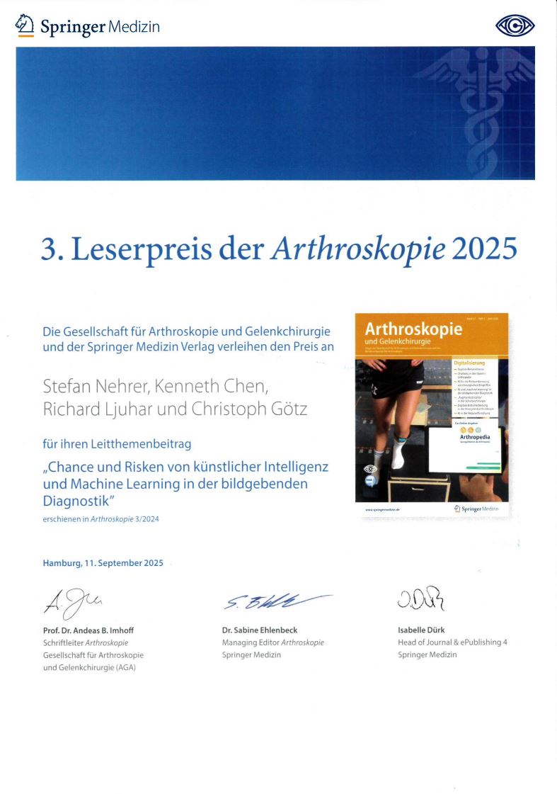 3. Leserpreis der Arthroskopie 2025
